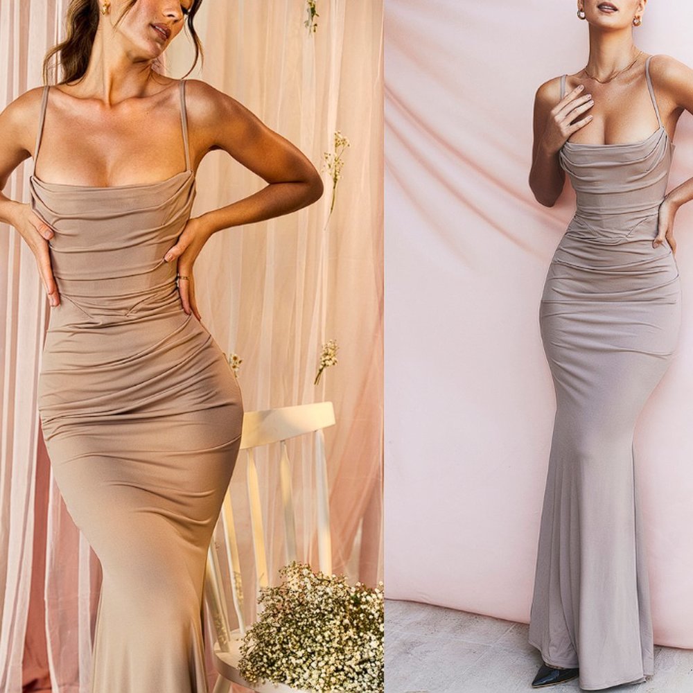 HOUSE OF CB 'Milena' Almond Jersey Corset Maxi Dress NWOT - Picture 3 of 11